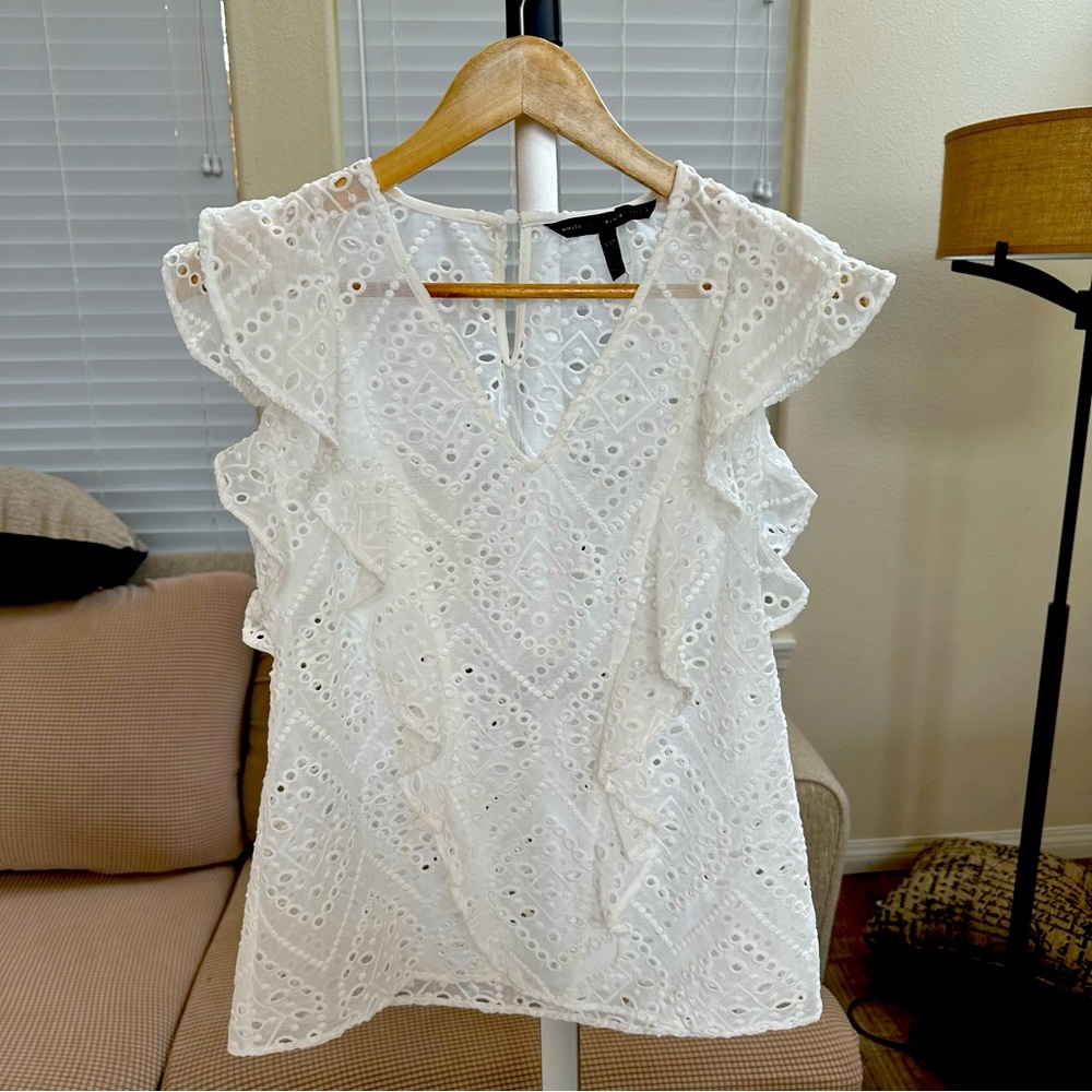 White House Black Market White Flutter Sleeve Blouse